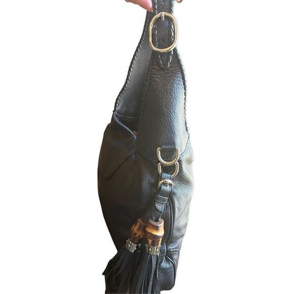 Gucci Jackie black butter cream leather shoulder bag gold hardware bamboo tassel - Picture 4 of 16